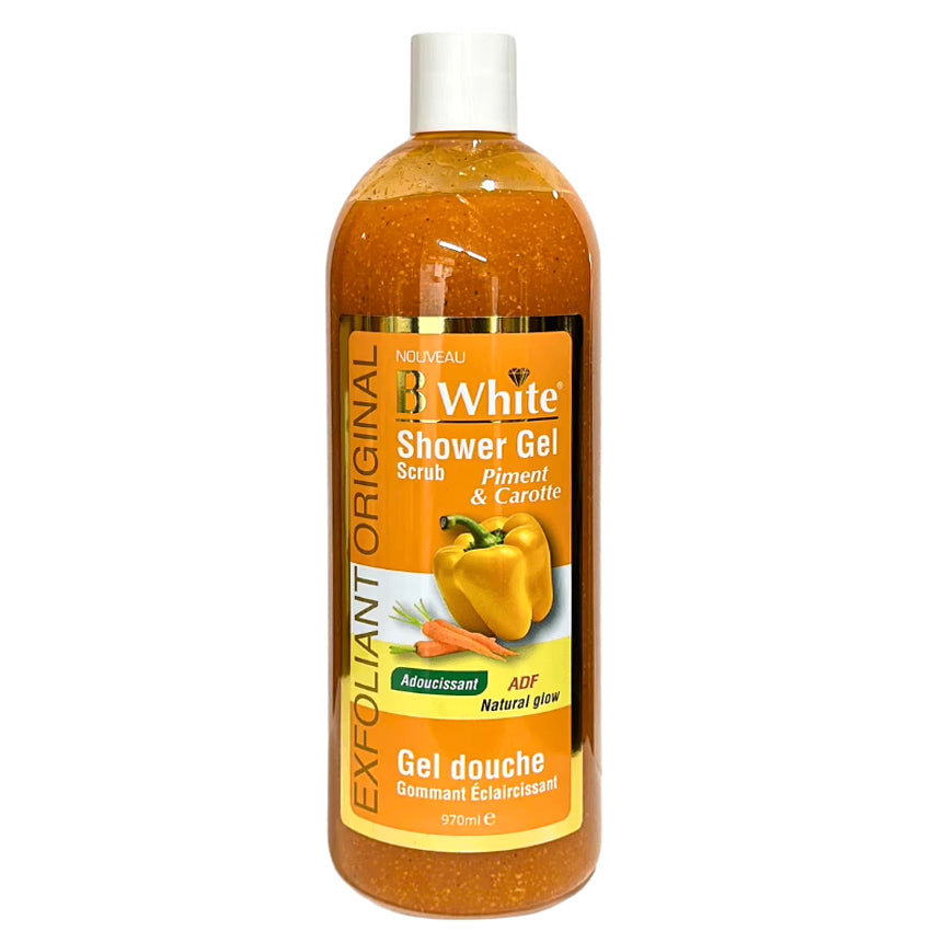 B white shower gel scrub Piment & Carotte 970 ml
