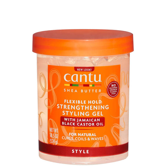 Cantu Gel coiffant fortifiant au beurre de karité à tenue flexible avec huile de ricin noire jamaïcaine 18,5 oz